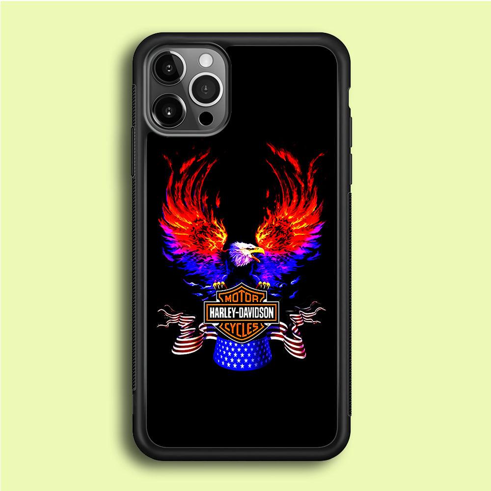 Harley Eagle Fire iPhone 12 Pro Case-Rubber / Black (2D Case)-Xtracase