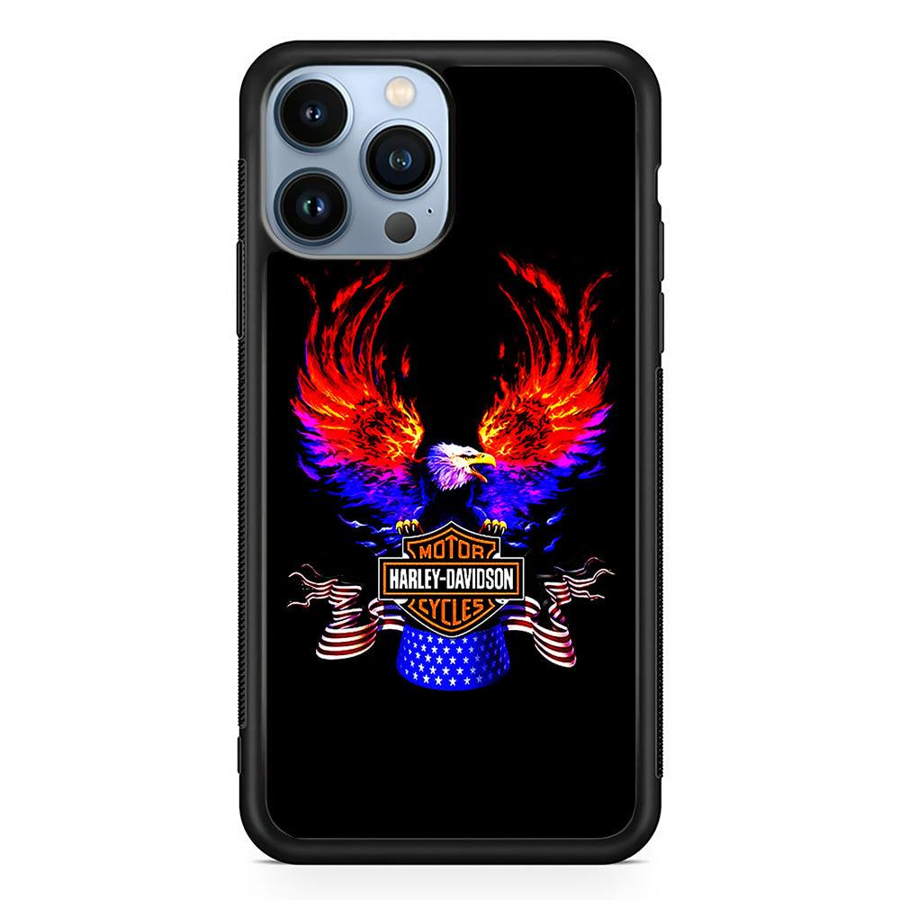 Harley Eagle Fire iPhone 13 Pro Case-Rubber / Black (2D Case)-Xtracase