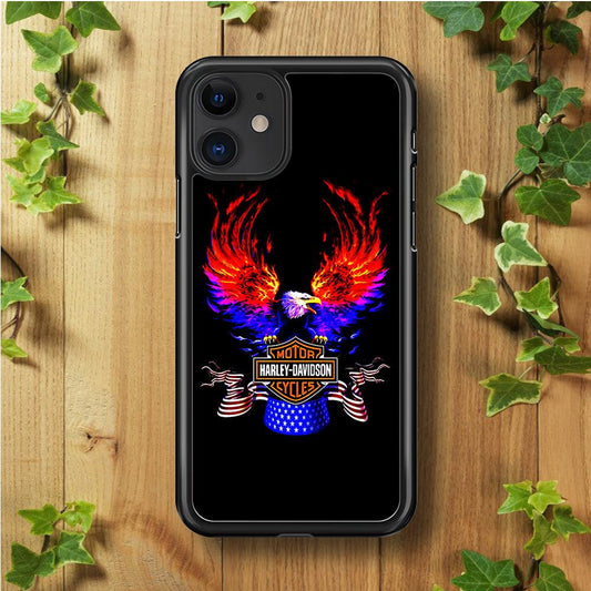 Harley Eagle Fire iPhhone 11 Case-Rubber / Black (2D Case)-Xtracase