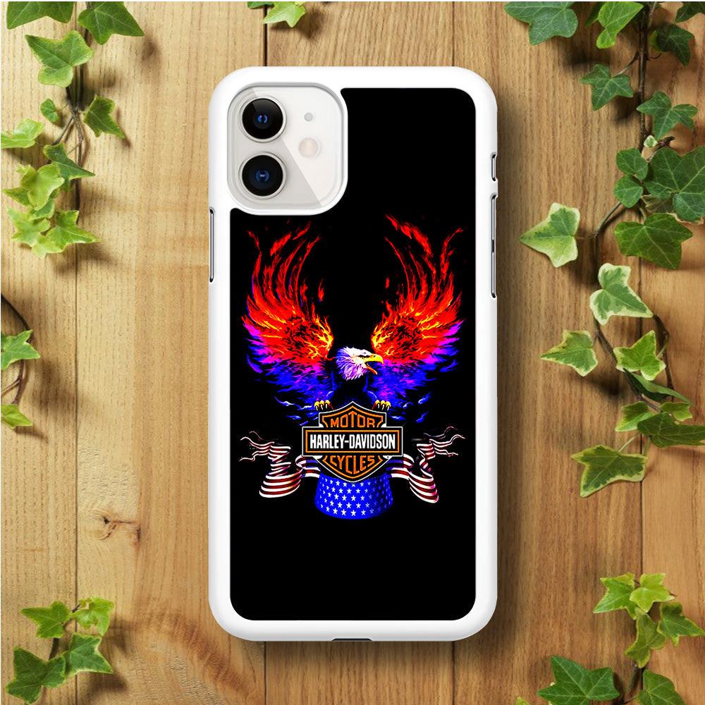 Harley Eagle Fire iPhhone 11 Case-Rubber / White (2D Case)-Xtracase