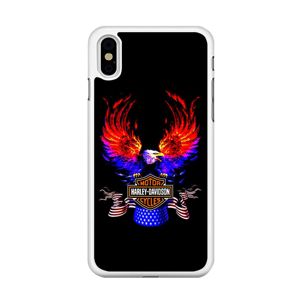 Harley Eagle Fire iPhone Xs Case-Rubber / White (2D Case)-Xtracase