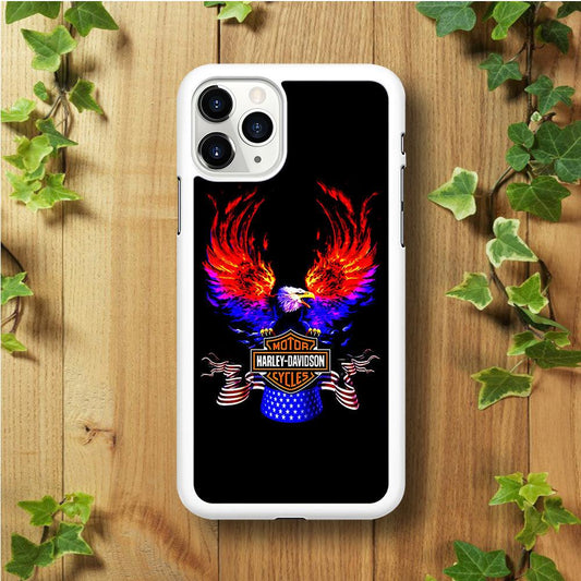 Harley Eagle Fire iPhone 11 Pro Max Case-Rubber / White (2D Case)-Xtracase