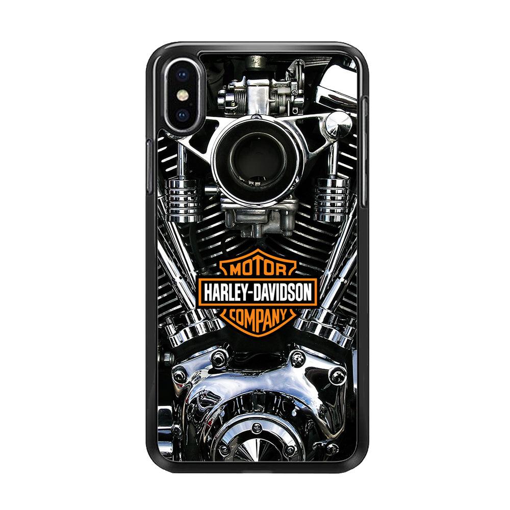 Harley Engine Motif iPhone Xs Case-Rubber / Black (2D Case)-Xtracase