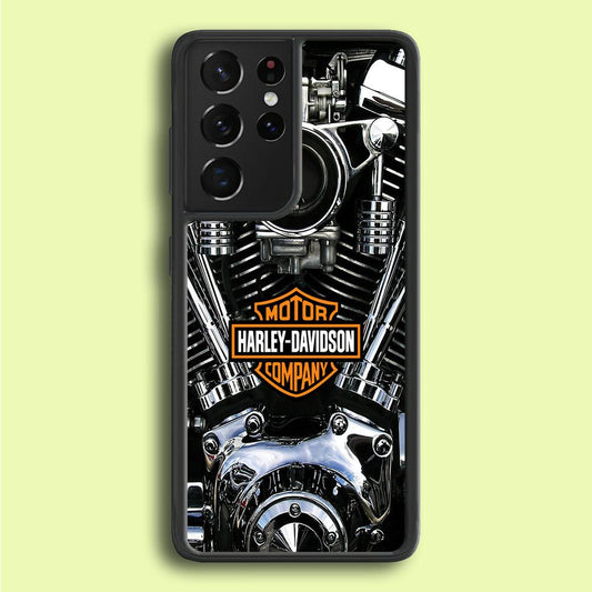 Harley Engine Motif Samsung Galaxy S21 Ultra Case-Rubber / White (2D Case)-Xtracase
