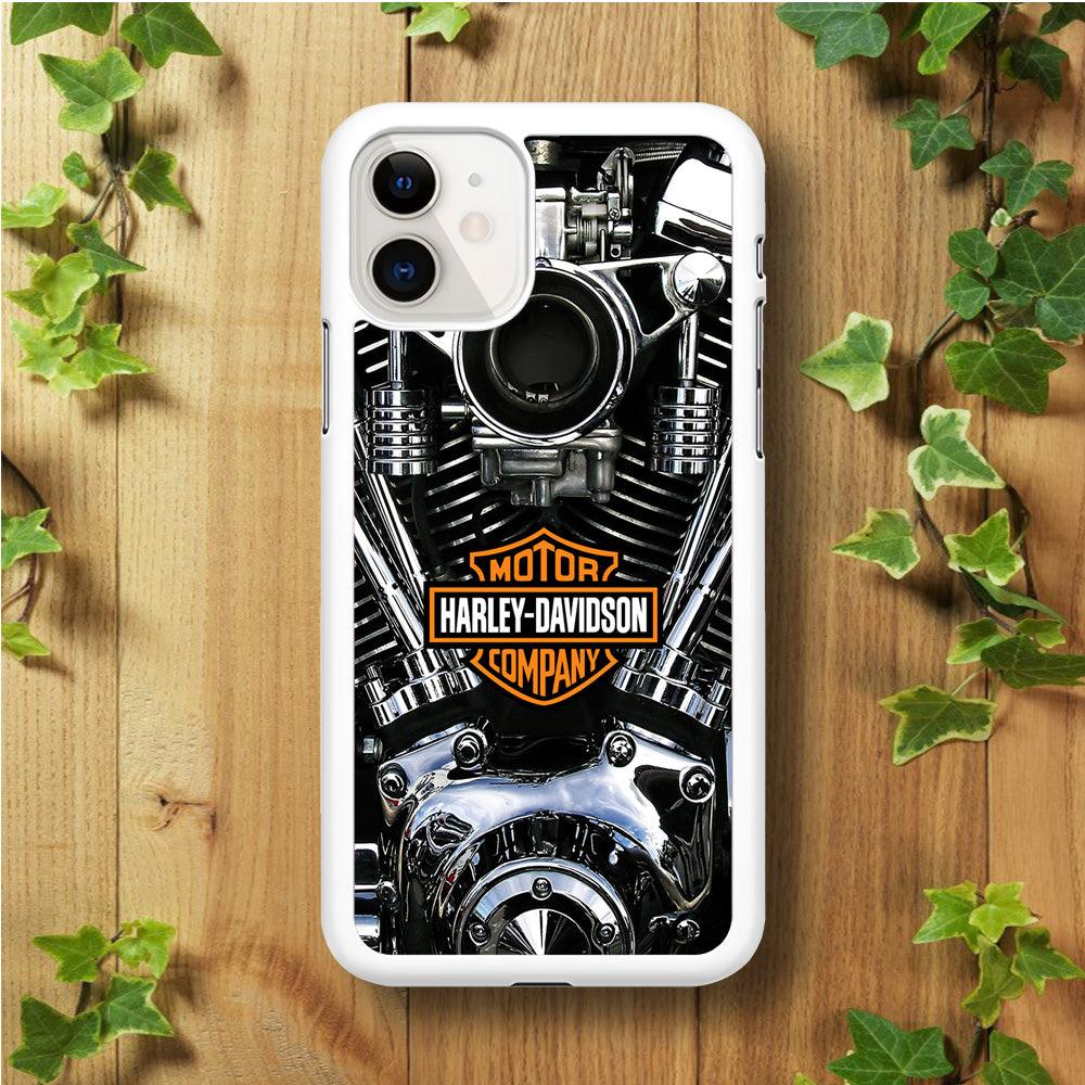 Harley Engine Motif iPhone 11 Case-Rubber / White (2D Case)-Xtracase