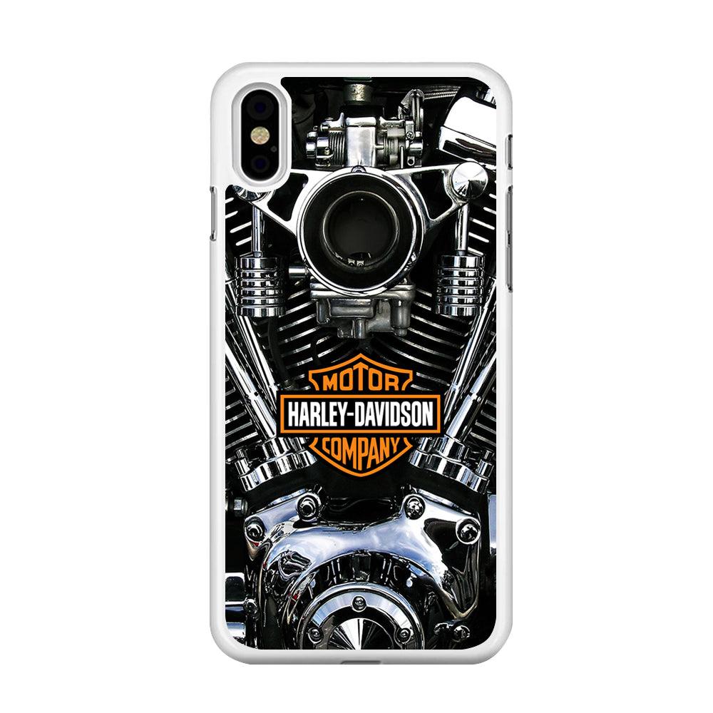 Harley Engine Motif iPhone Xs Max Case-Rubber / White (2D Case)-Xtracase