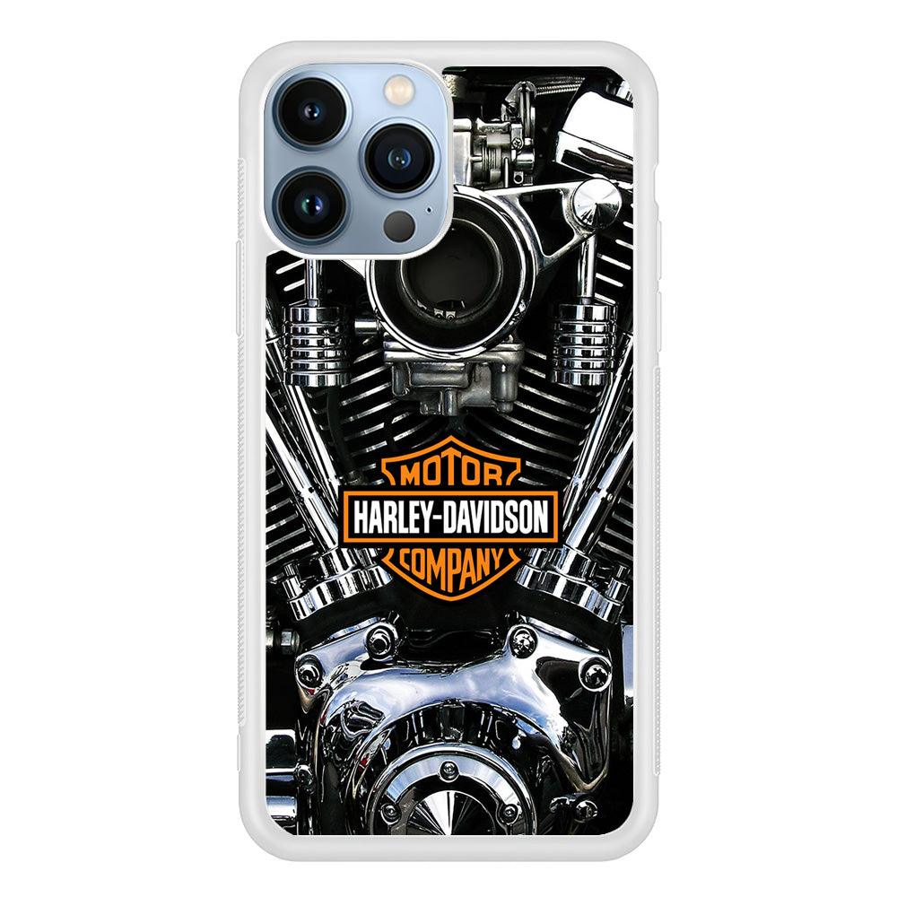Harley Engine Motif iPhone 13 Pro Case-Rubber / White (2D Case)-Xtracase