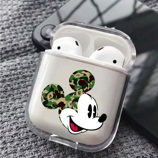 Head Mickey Mouse Camo Hard Plastic Protective Clear Case Cover For Apple Airpods