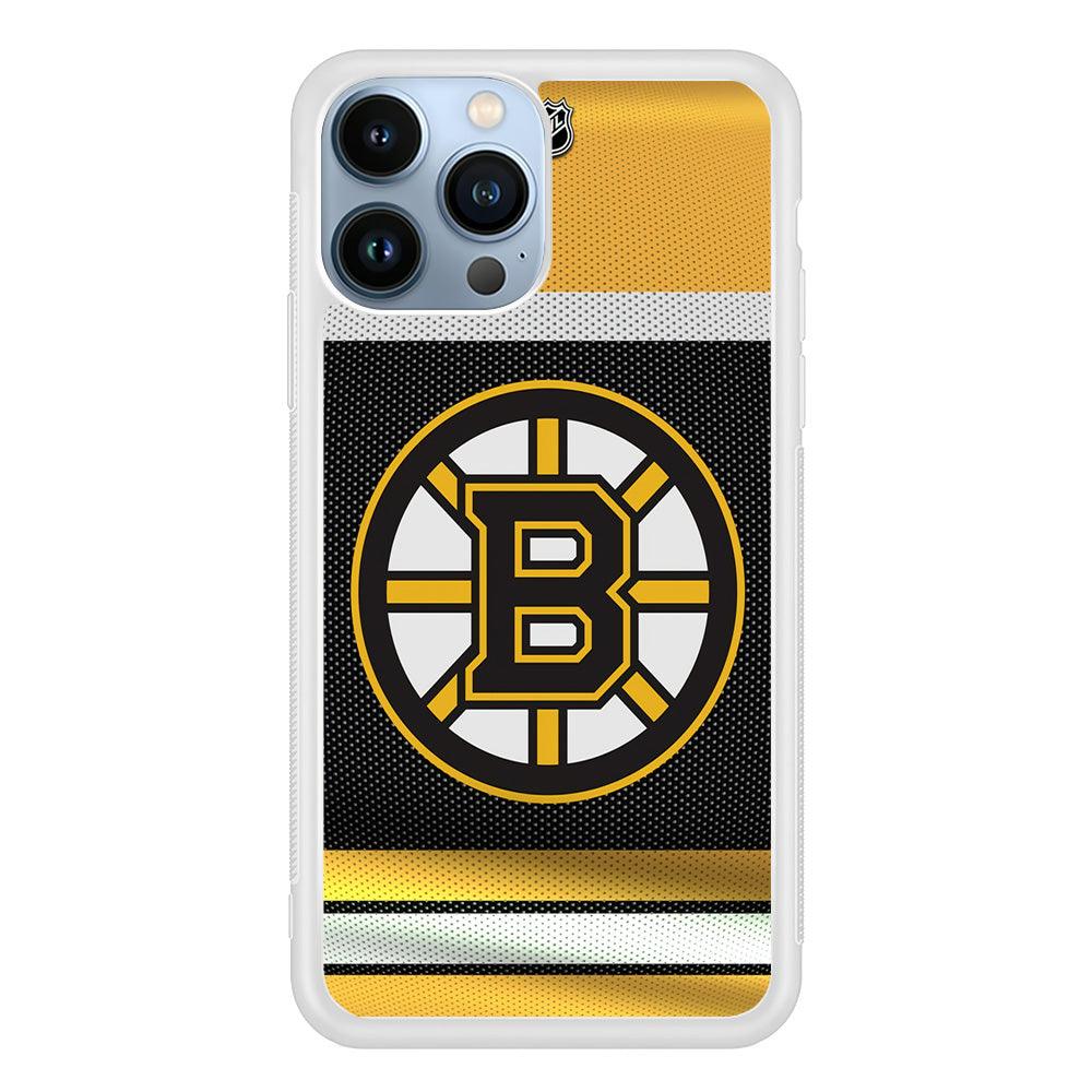 Hockey Boston Bruins NHL 002 iPhone 13 Pro Max Case-Rubber / White (2D Case)-Xtracase