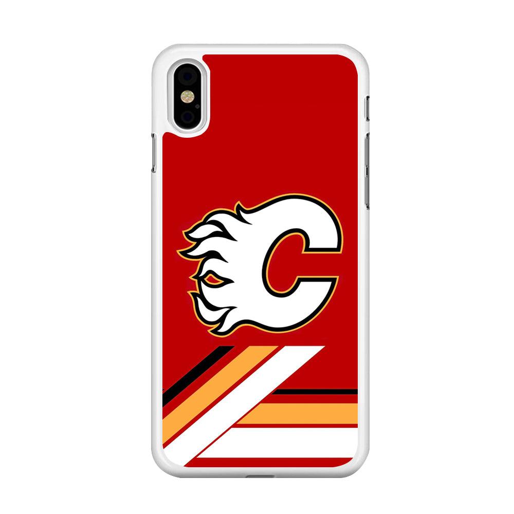 Hockey Calgary Flames NHL 002 iPhone X Case-Rubber / White (2D Case)-Xtracase