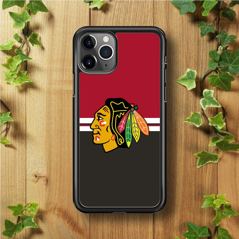 Hockey Chicago Blackhawks NHL 001 iPhone 11 Pro Case-Rubber / Black (2D Case)-Xtracase