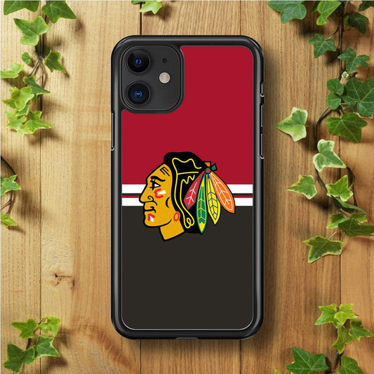Hockey Chicago Blackhawks NHL 001 iPhone 11 Case-Rubber / Black (2D Case)-Xtracase