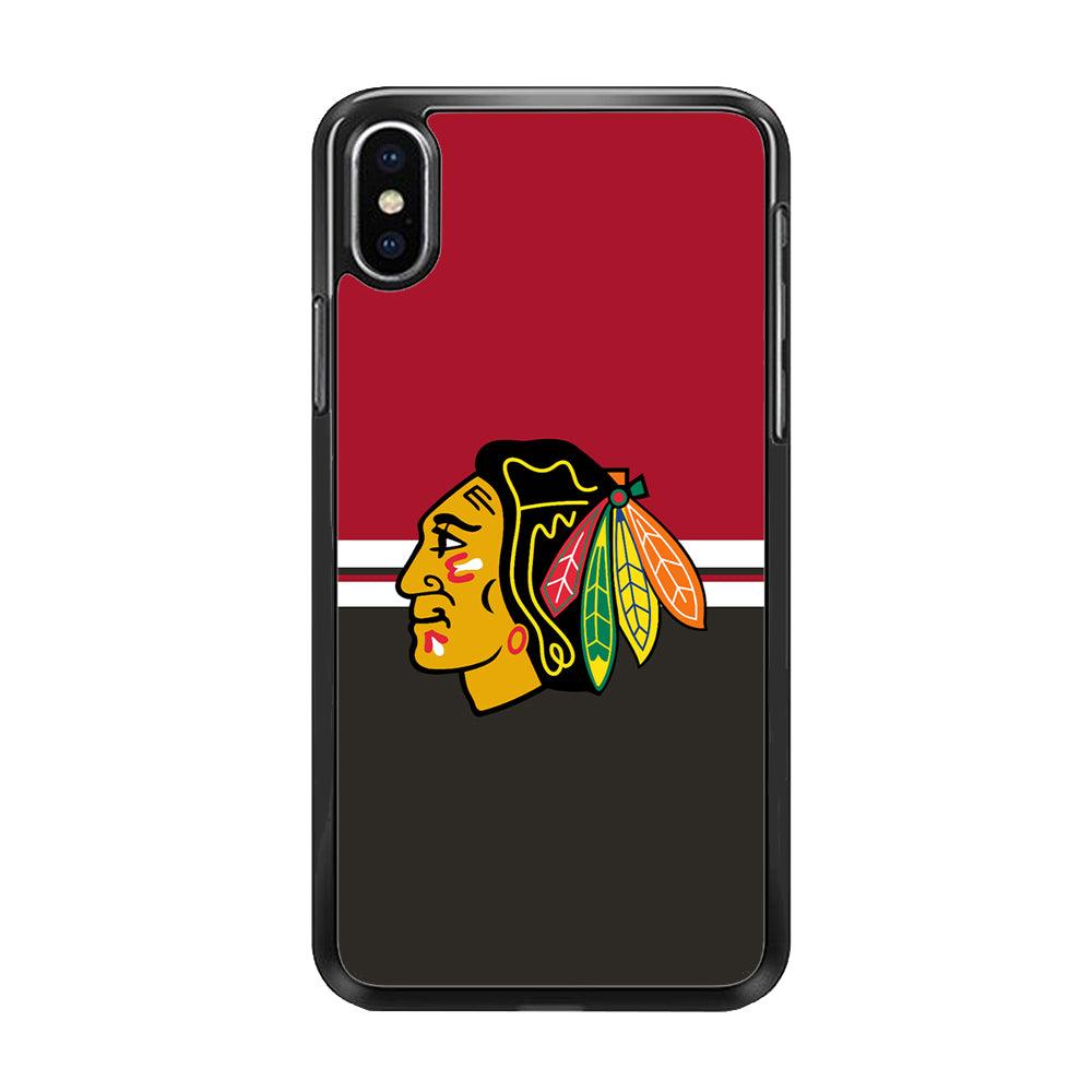 Hockey Chicago Blackhawks NHL 001 iPhone Xs Max Case-Rubber / Black (2D Case)-Xtracase