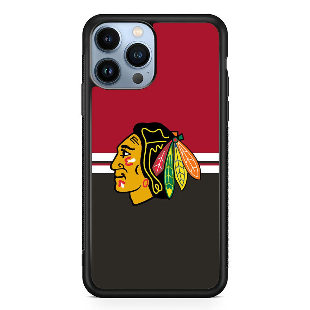 Hockey Chicago Blackhawks NHL 001 iPhone 13 Pro Max Case-Rubber / Black (2D Case)-Xtracase