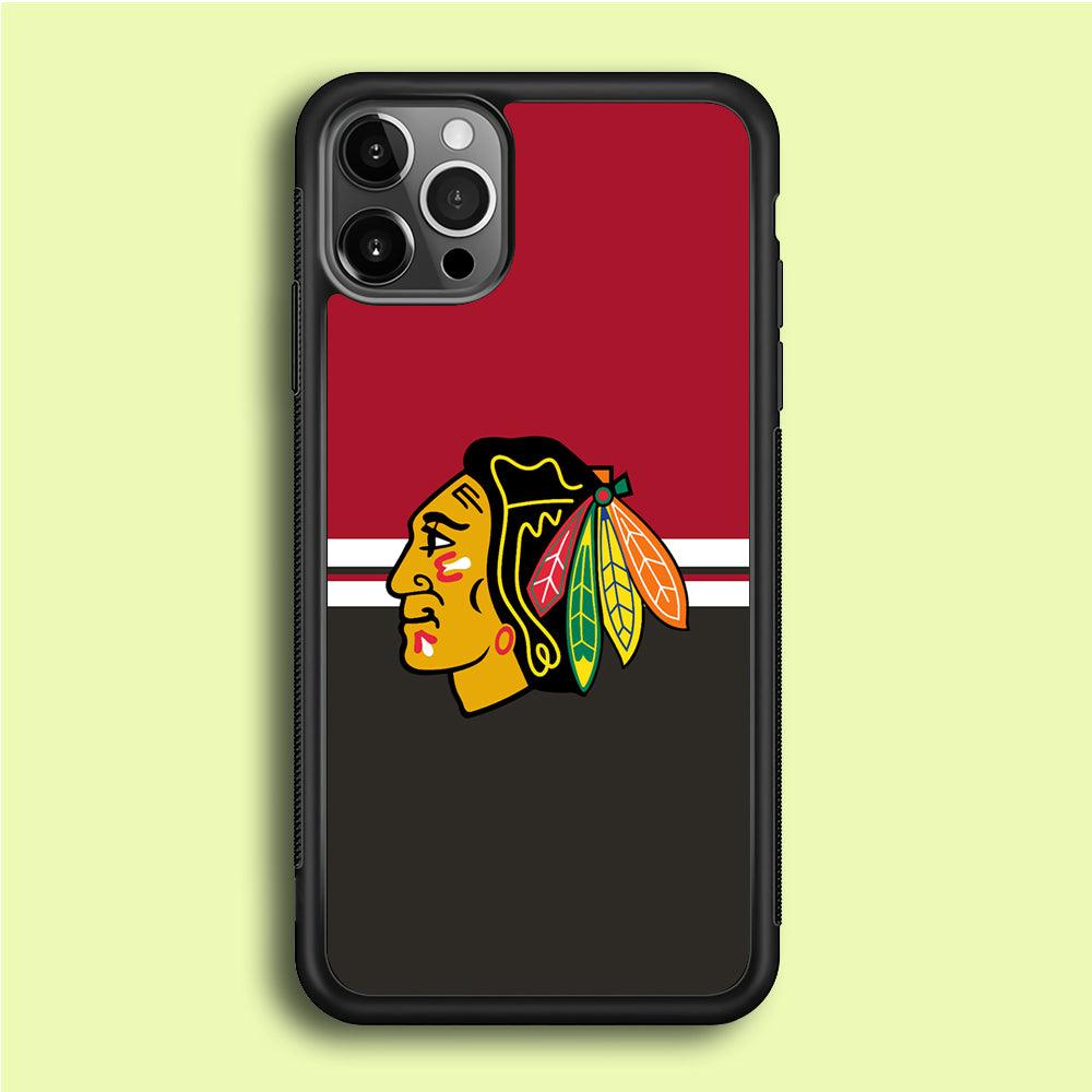 Hockey Chicago Blackhawks NHL 001 iPhone 12 Pro Case-Rubber / Black (2D Case)-Xtracase