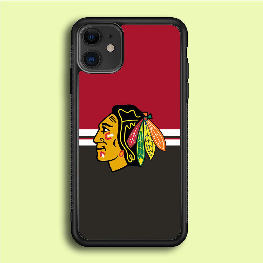 Hockey Chicago Blackhawks NHL 001 iPhone 12 Mini Case-Rubber / Black (2D Case)-Xtracase