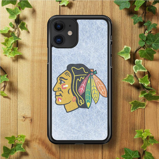 Hockey Chicago Blackhawks NHL 002 iPhone 11 Case-Rubber / Black (2D Case)-Xtracase