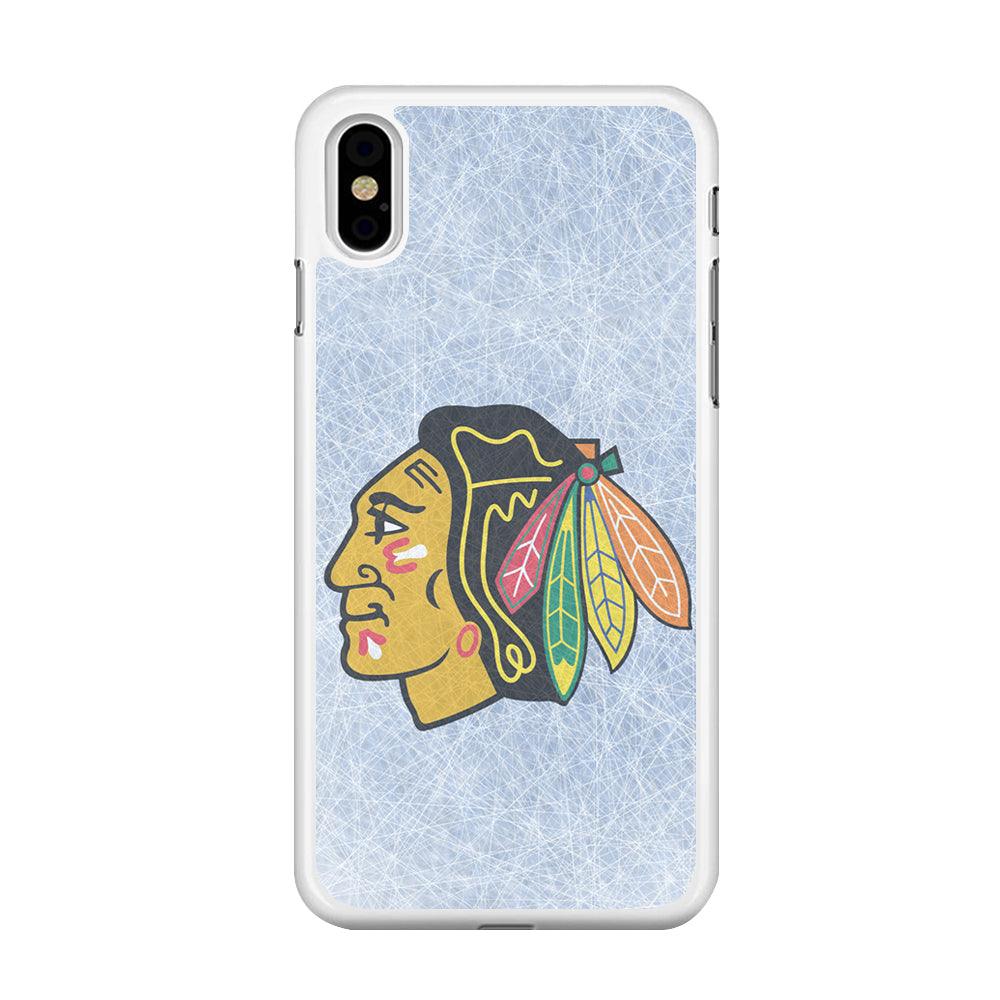 Hockey Chicago Blackhawks NHL 002 iPhone Xs Case-Rubber / White (2D Case)-Xtracase