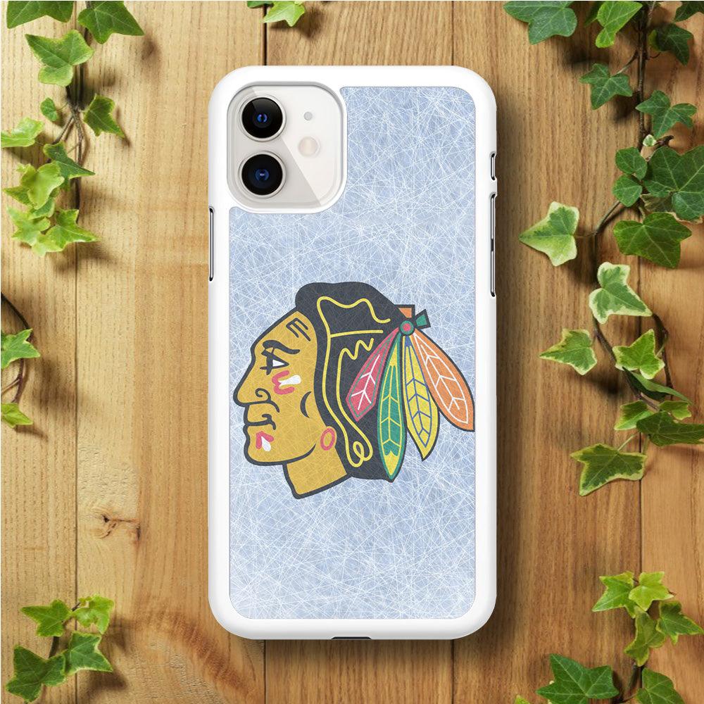 Hockey Chicago Blackhawks NHL 002 iPhone 11 Case-Rubber / White (2D Case)-Xtracase