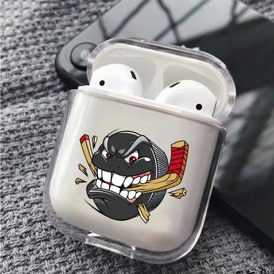 Hockey Ice Puck Cartoon Hard Plastic Protective Clear Case Cover For Apple Airpods