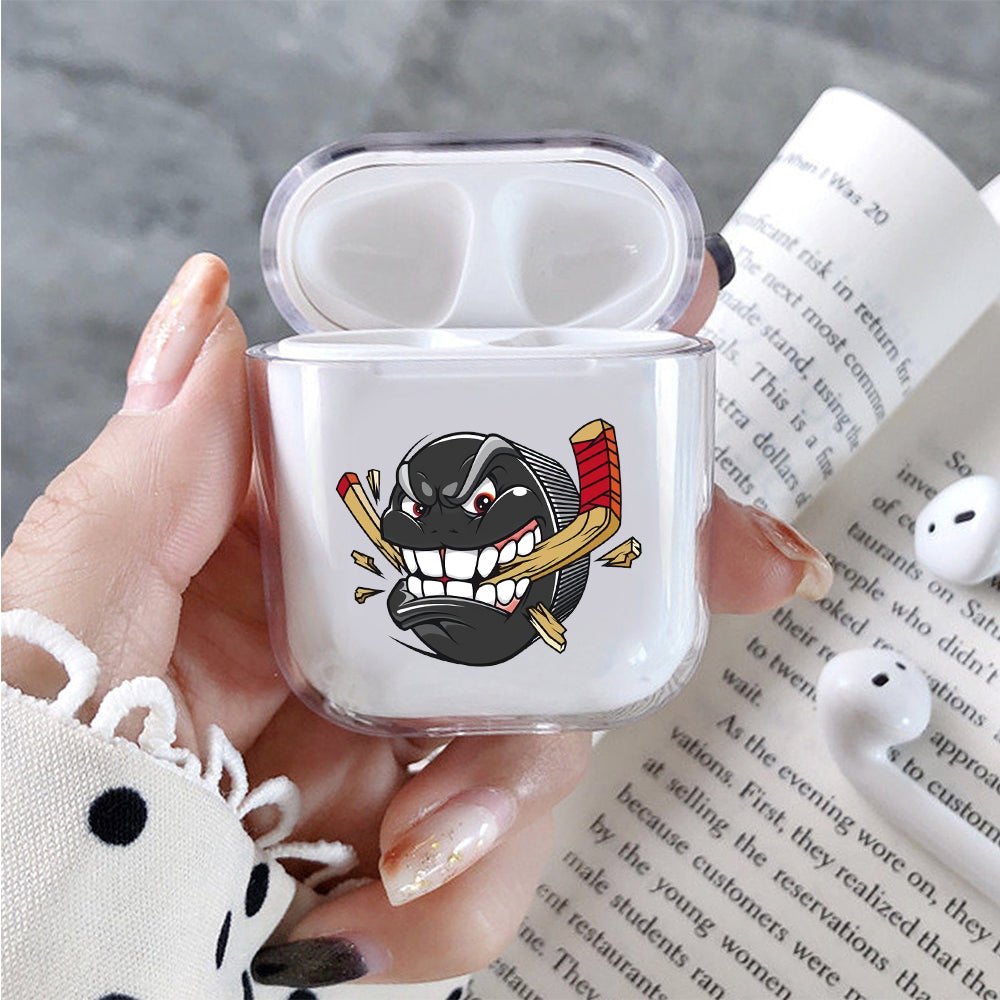Hockey Ice Puck Cartoon Hard Plastic Protective Clear Case Cover For Apple Airpods