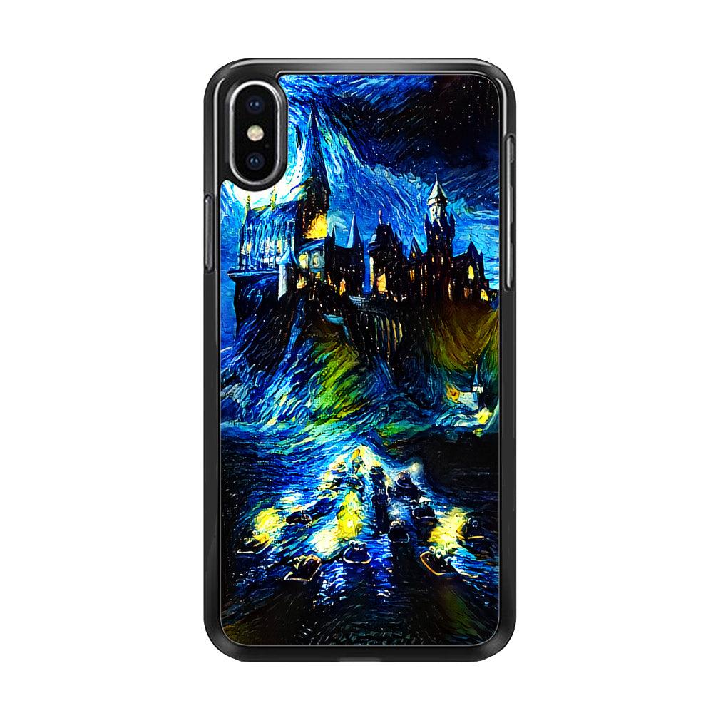 Hogwarts Starry Night iPhone Xs Case-Rubber / Black (2D Case)-Xtracase