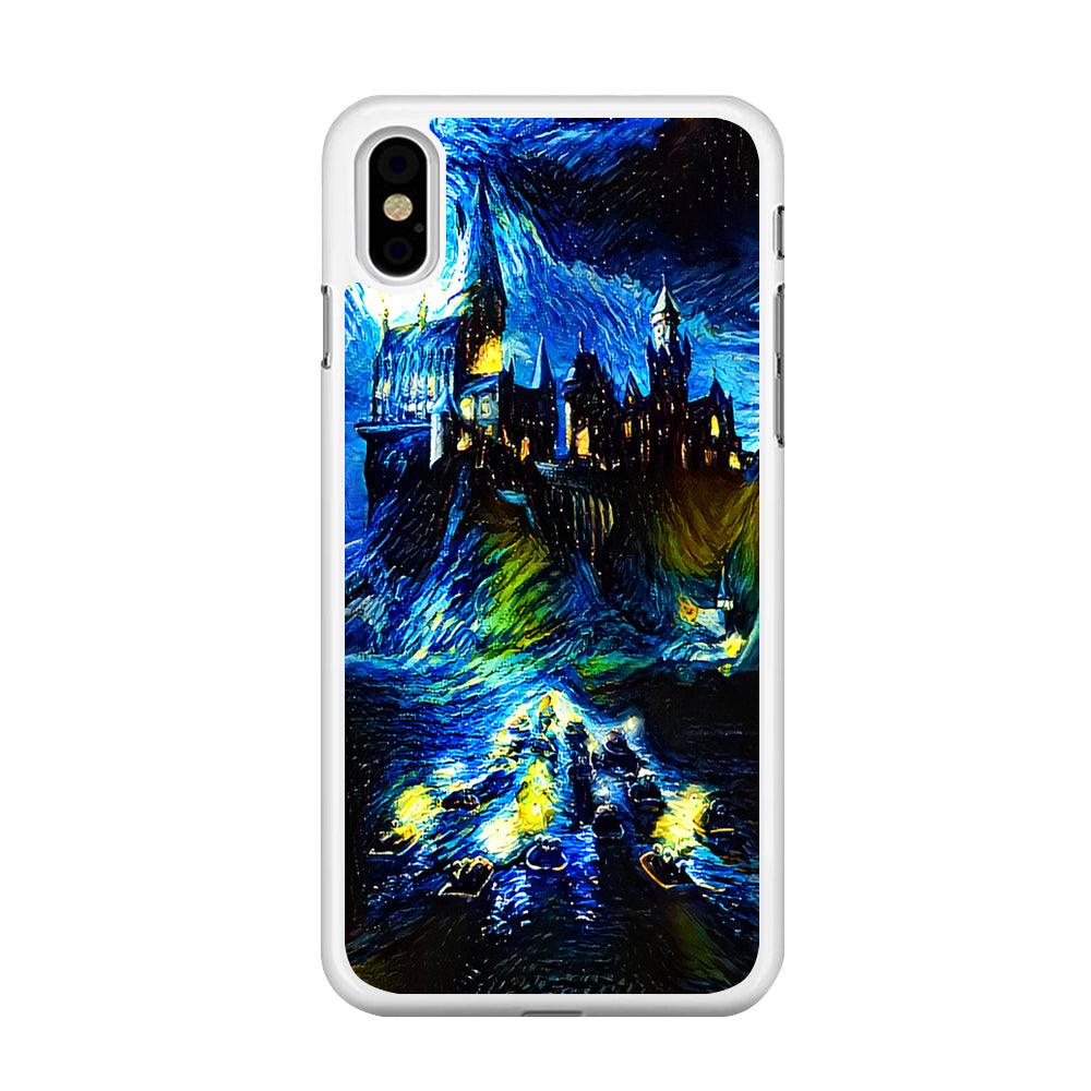 Hogwarts Starry Night iPhone Xs Case-Rubber / White (2D Case)-Xtracase