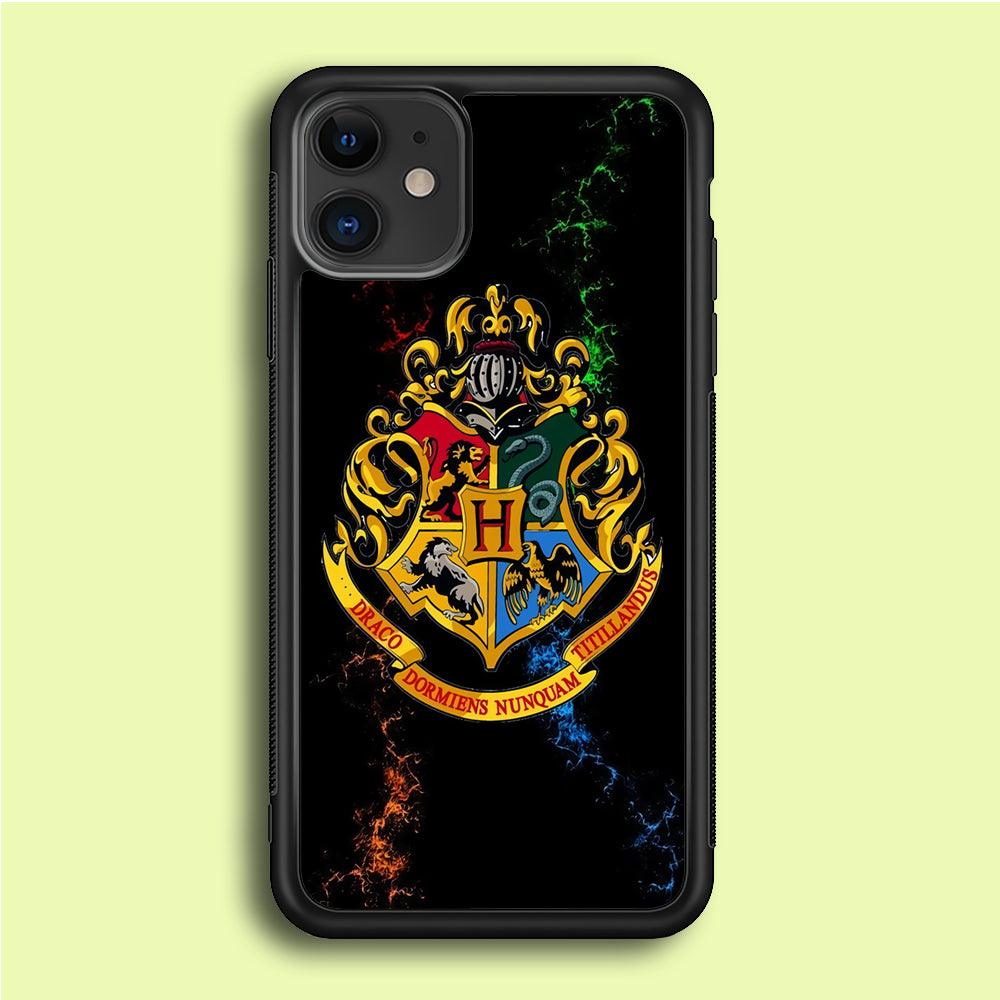 Hogwarts Symbol Black iPhone 12 Case-Rubber / Black (2D Case)-Xtracase