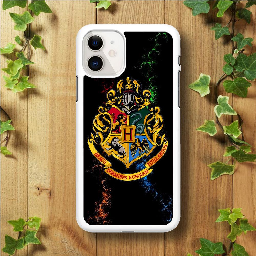 Hogwarts Symbol Black iPhone 11 Case-Rubber / White (2D Case)-Xtracase