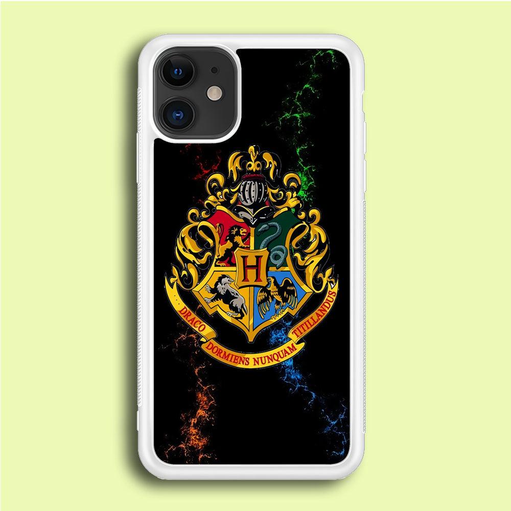 Hogwarts Symbol Black iPhone 12 Mini Case-Rubber / White (2D Case)-Xtracase