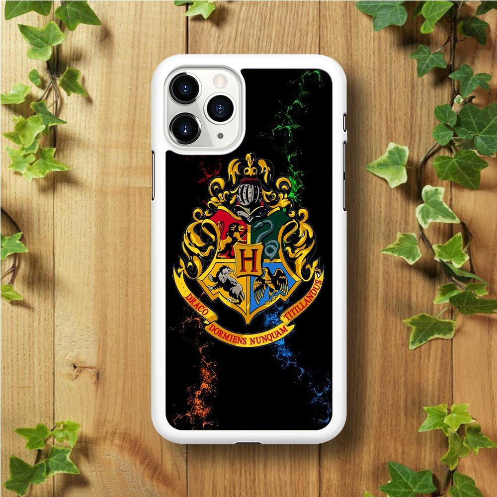 Hogwarts Symbol Black iPhone 11 Pro Max Case-Rubber / White (2D Case)-Xtracase