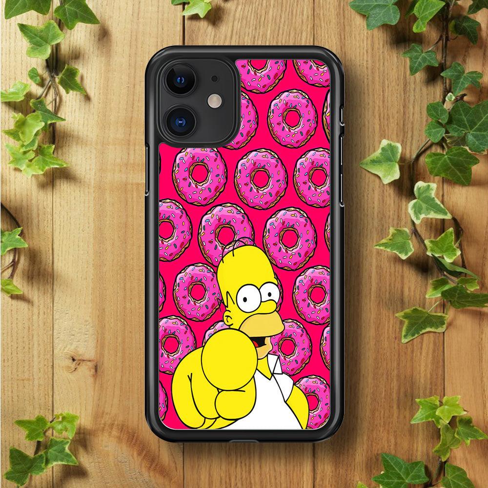 Homer Simpson Donut iPhone 11 Case-Rubber / Black (2D Case)-Xtracase