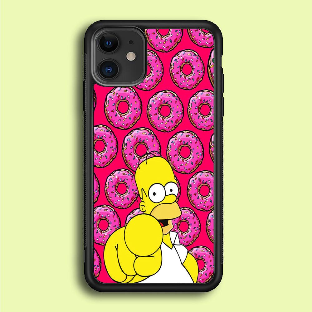 Homer Simpson Donut iPhone 12 Case-Rubber / Black (2D Case)-Xtracase