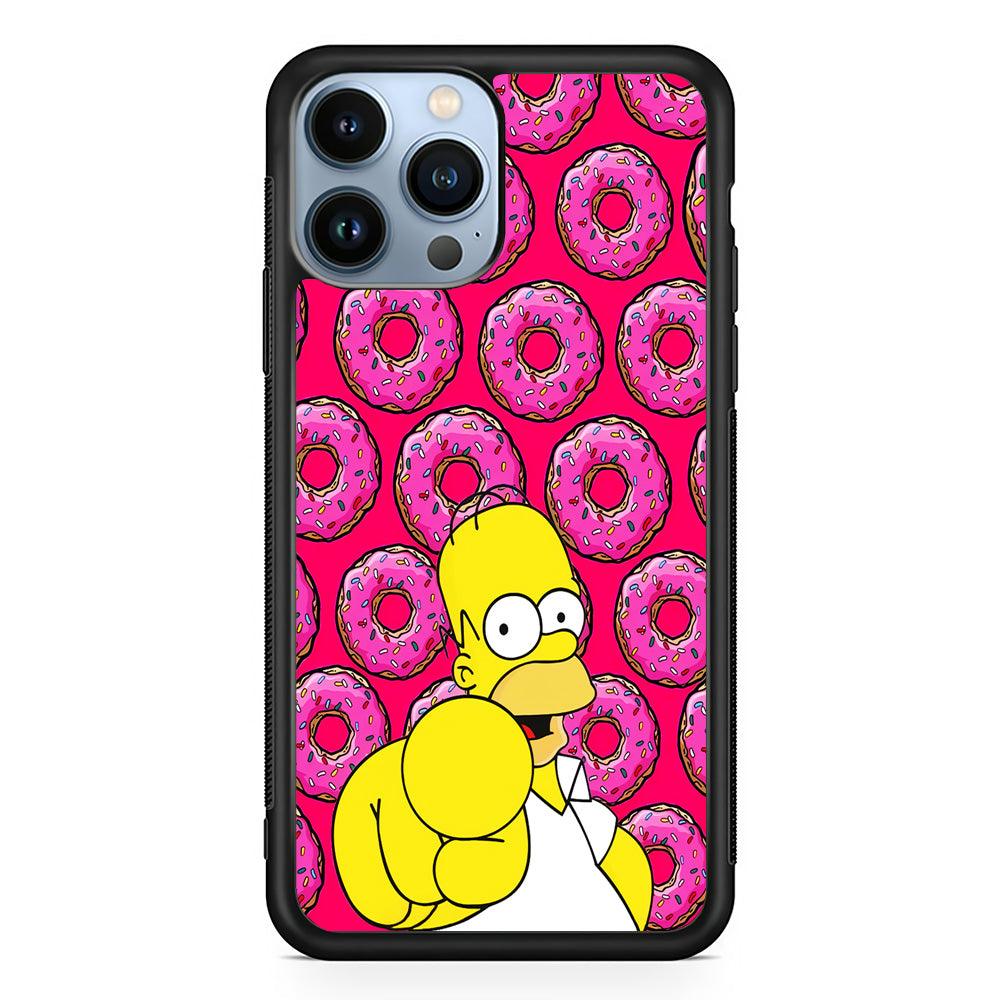 Homer Simpson Donut iPhone 13 Pro Max Case-Rubber / Black (2D Case)-Xtracase