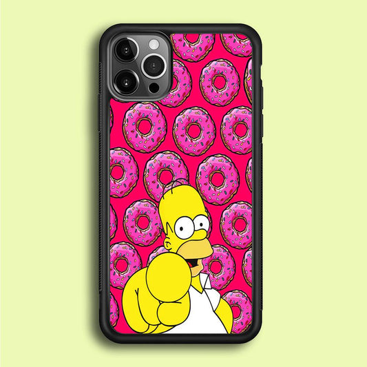 Homer Simpson Donut iPhone 12 Pro Case-Rubber / Black (2D Case)-Xtracase