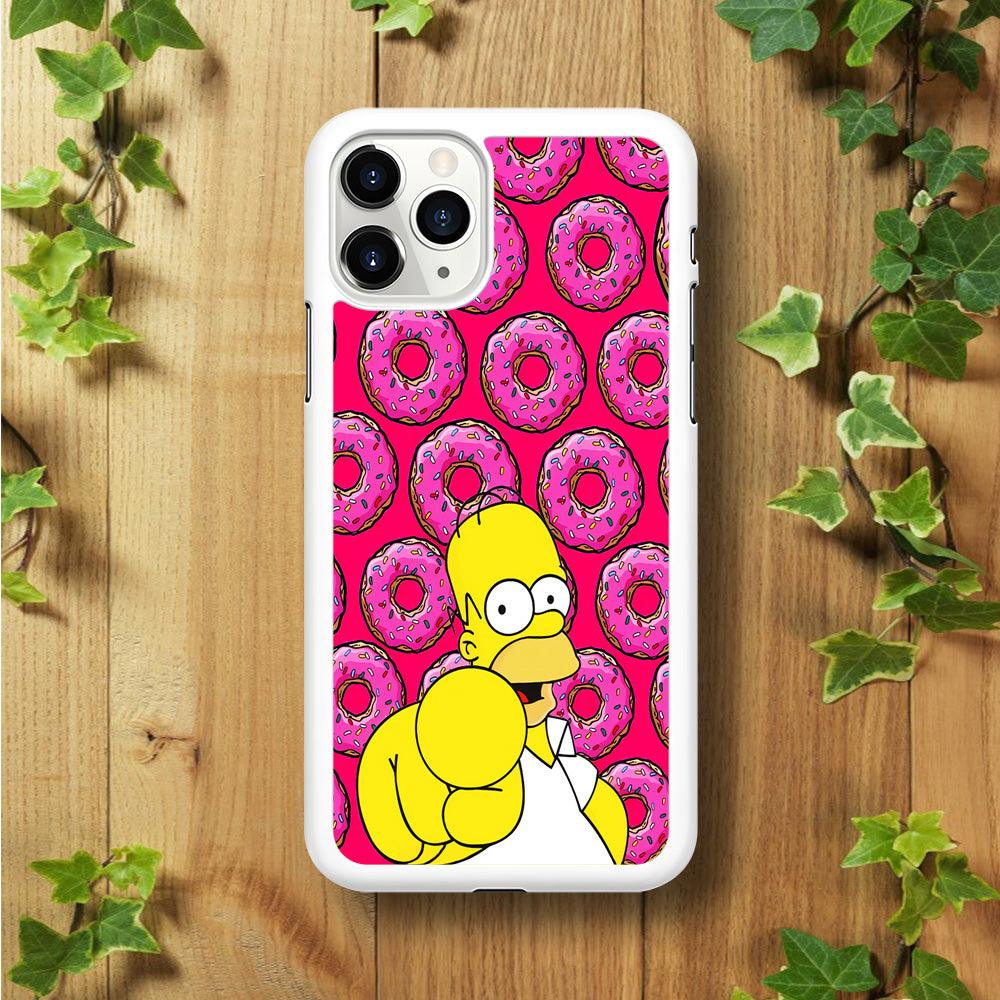 Homer Simpson Donut iPhone 11 Pro Max Case-Rubber / White (2D Case)-Xtracase