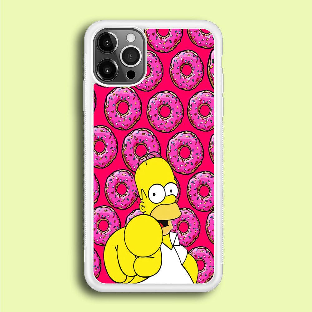 Homer Simpson Donut iPhone 12 Pro Case-Rubber / White (2D Case)-Xtracase