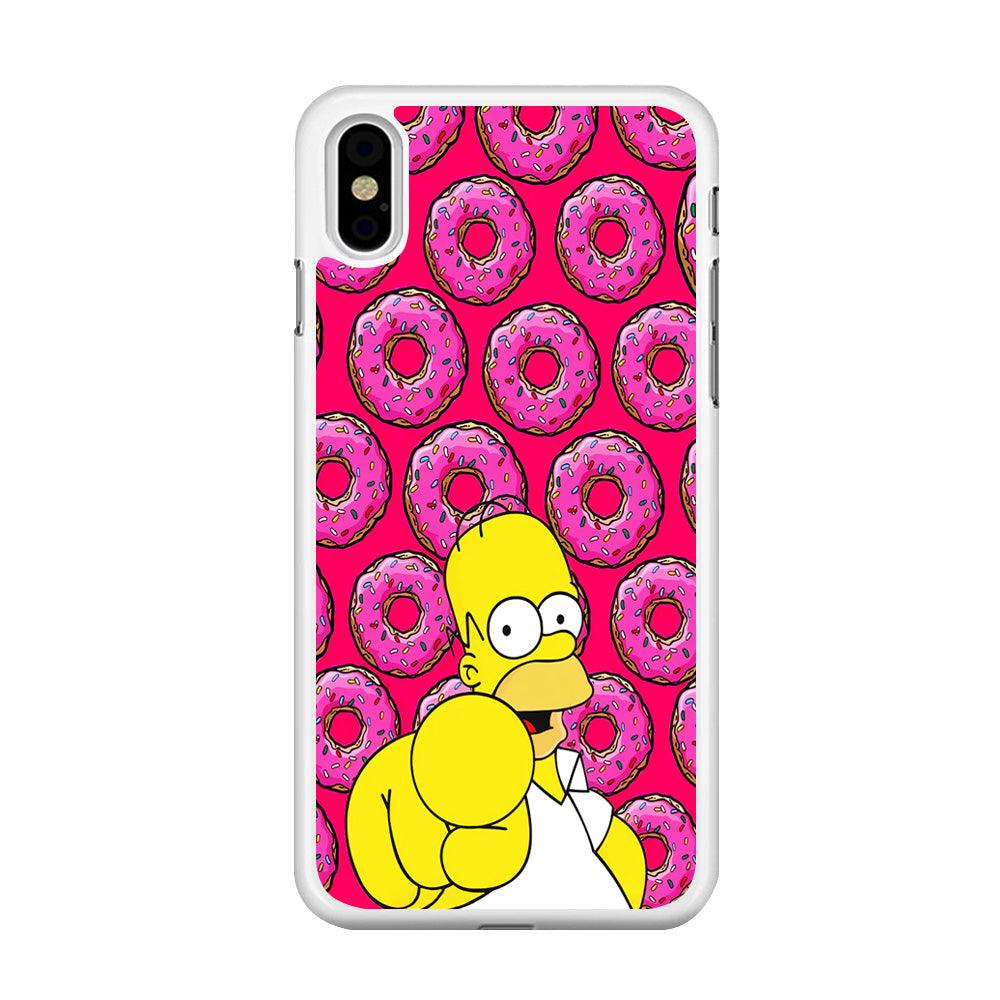 Homer Simpson Donut iPhone Xs Max Case-Rubber / White (2D Case)-Xtracase