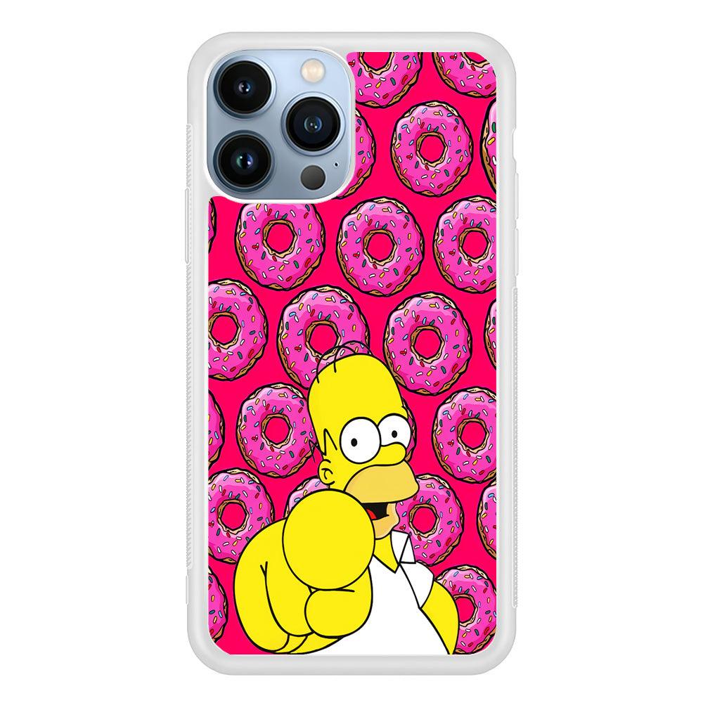 Homer Simpson Donut iPhone 13 Pro Case-Rubber / White (2D Case)-Xtracase
