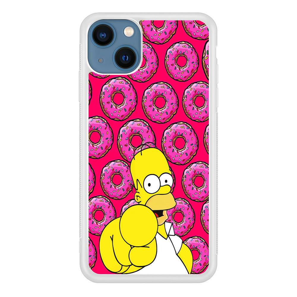 Homer Simpson Donut iPhone 13 Mini Case-Rubber / White (2D Case)-Xtracase