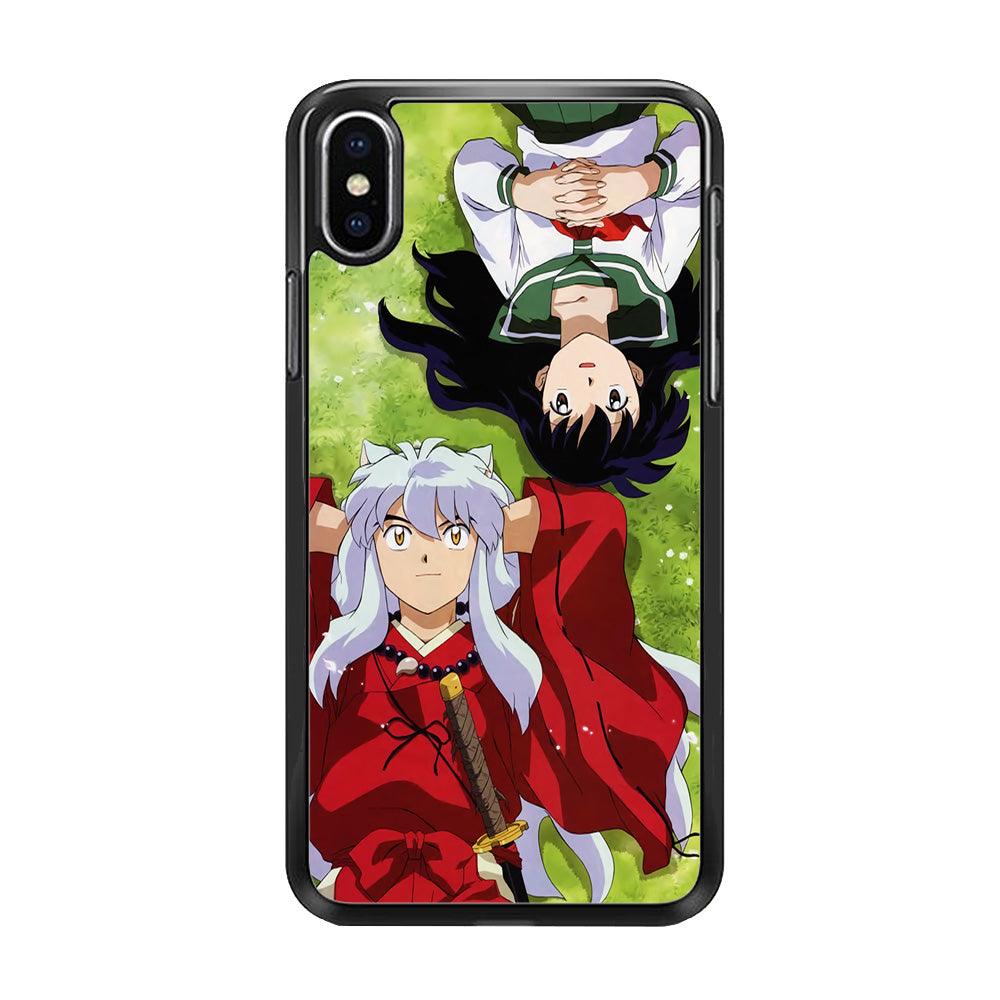 Inuyasha and Kagome Anime iPhone Xs Max Case-Rubber / Black (2D Case)-Xtracase
