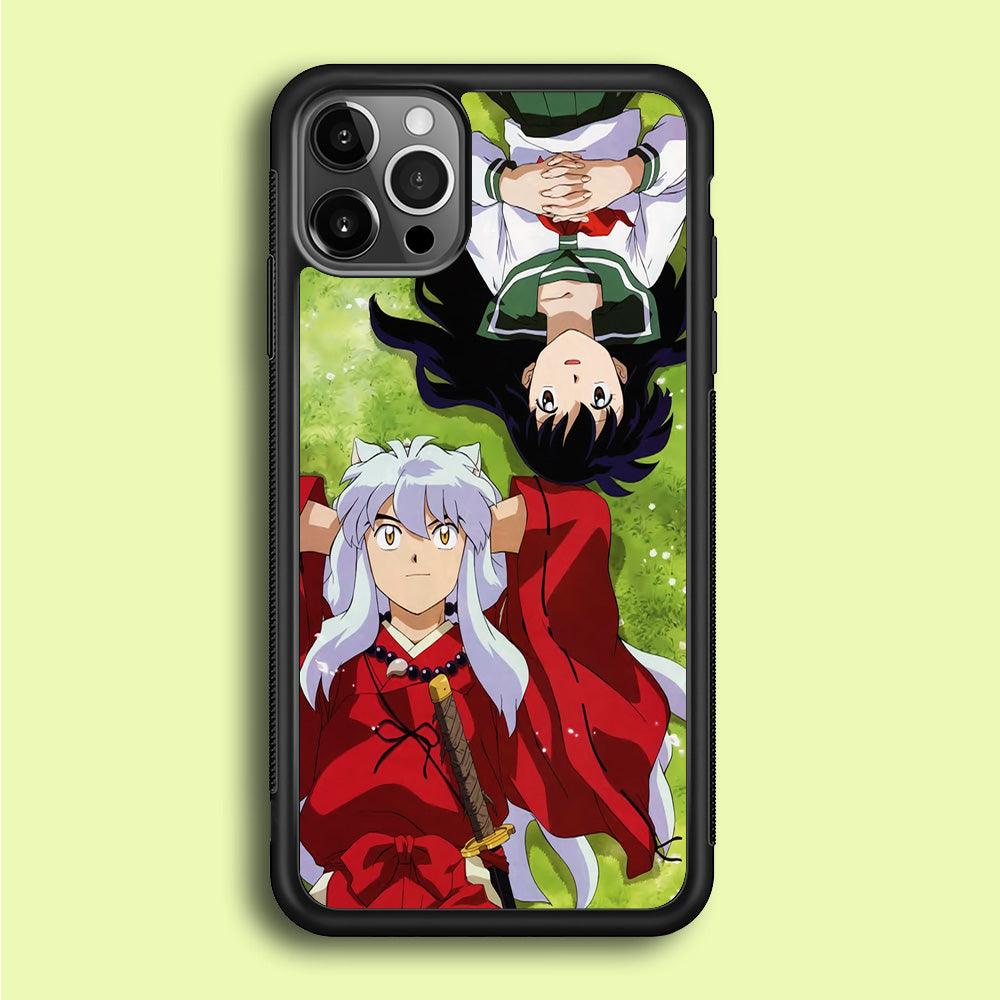 Inuyasha and Kagome Anime iPhone 12 Pro Case-Rubber / Black (2D Case)-Xtracase