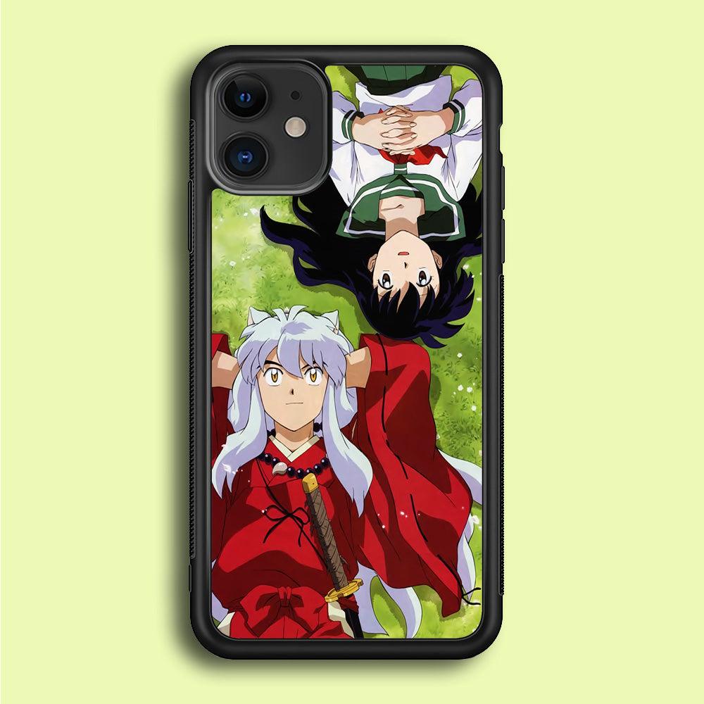 Inuyasha and Kagome Anime iPhone 12 Case-Rubber / Black (2D Case)-Xtracase