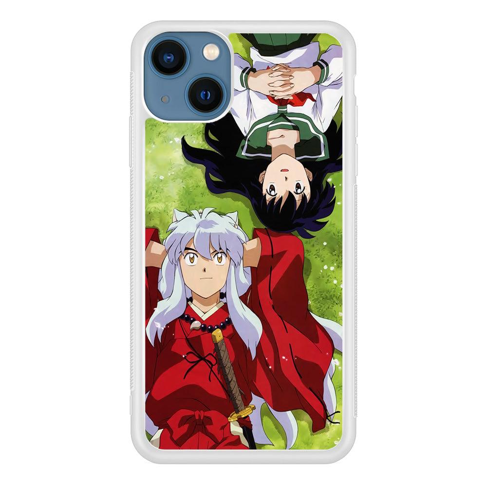 Inuyasha and Kagome Anime iPhone 13 Pro Case-Rubber / White (2D Case)-Xtracase