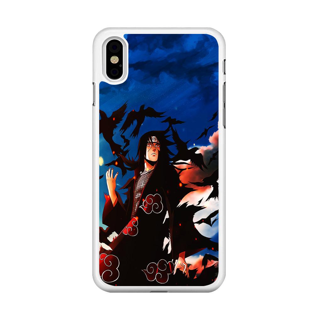Itachi Uchiha Crow Jutsu iPhone Xs Case-Rubber / White (2D Case)-Xtracase