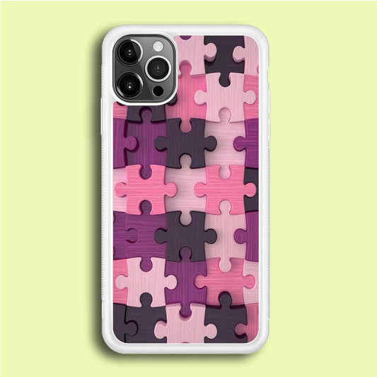 Jigsaw Puzzle Pattern iPhone 12 Pro Case-Rubber / White (2D Case)-Xtracase