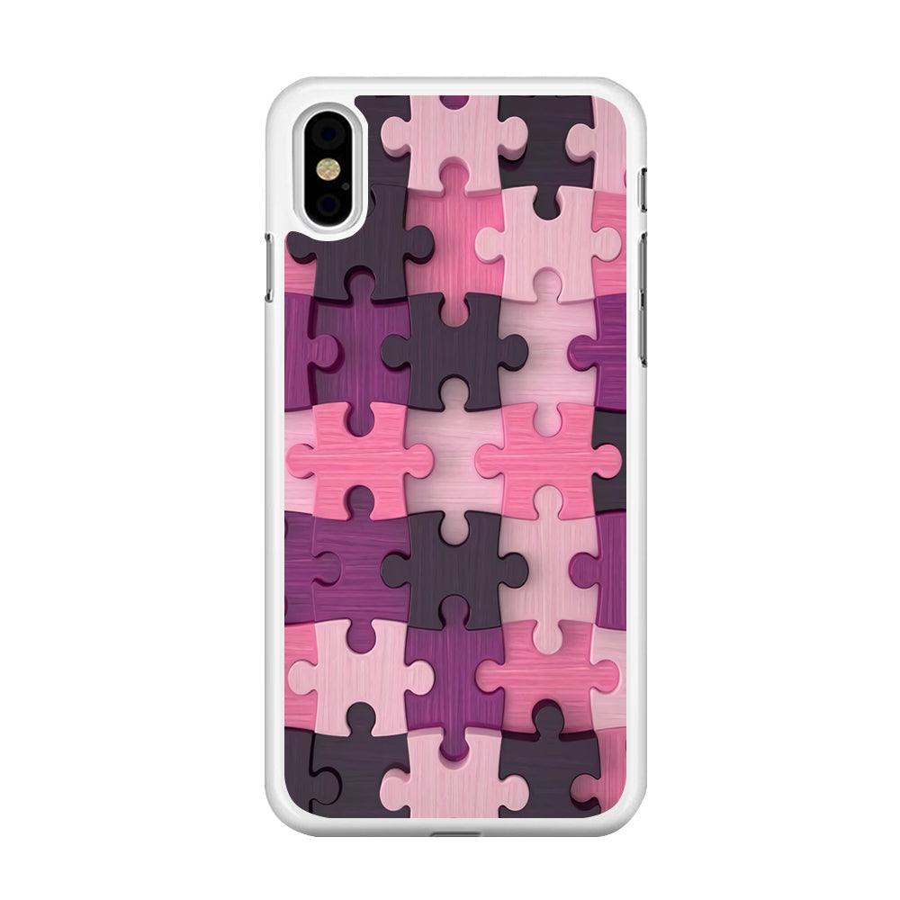 Jigsaw Puzzle Pattern iPhone Xs Max Case-Rubber / White (2D Case)-Xtracase