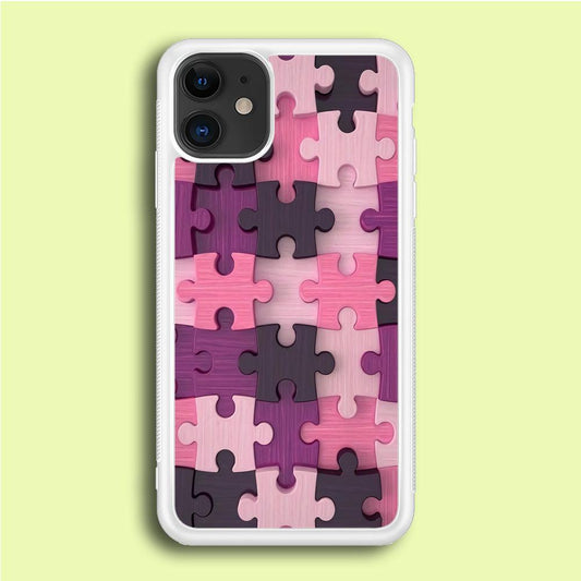 Jigsaw Puzzle Pattern iPhone 12 Case-Rubber / White (2D Case)-Xtracase