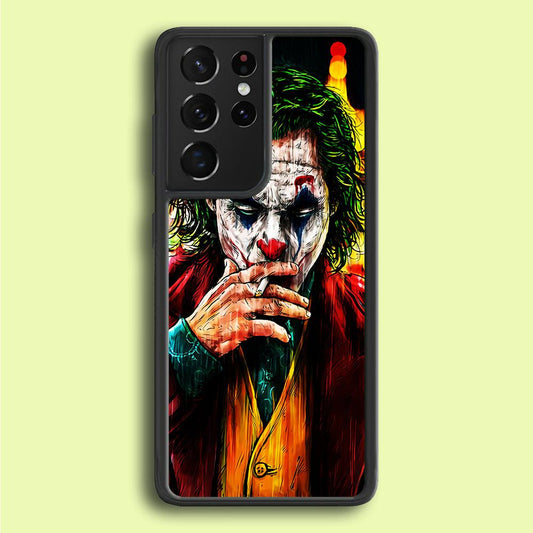 Joker Smoking Painting Samsung Galaxy S21 Ultra Case-Rubber / Black (2D Case)-Xtracase