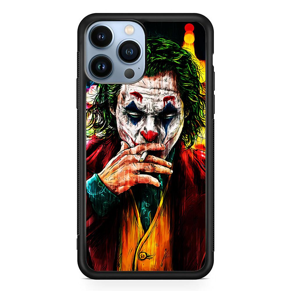 Joker Smoking Painting iPhone 13 Pro Case-Rubber / Black (2D Case)-Xtracase